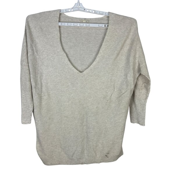 Eileen Fisher Size XS Beige V-Neck Organic Cotton Sweater Womens Knit Top - Picture 1 of 6